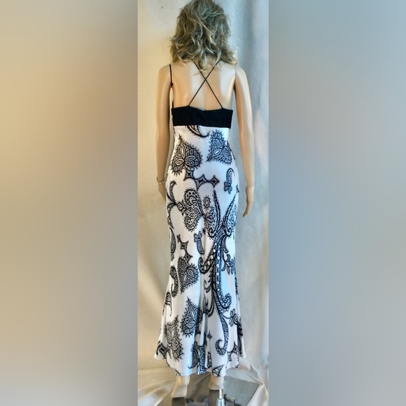 Sexy Y2K black/white, lace/silk slip dress. Trumpet skirt, EUC, size 6 - Picture 8 of 13